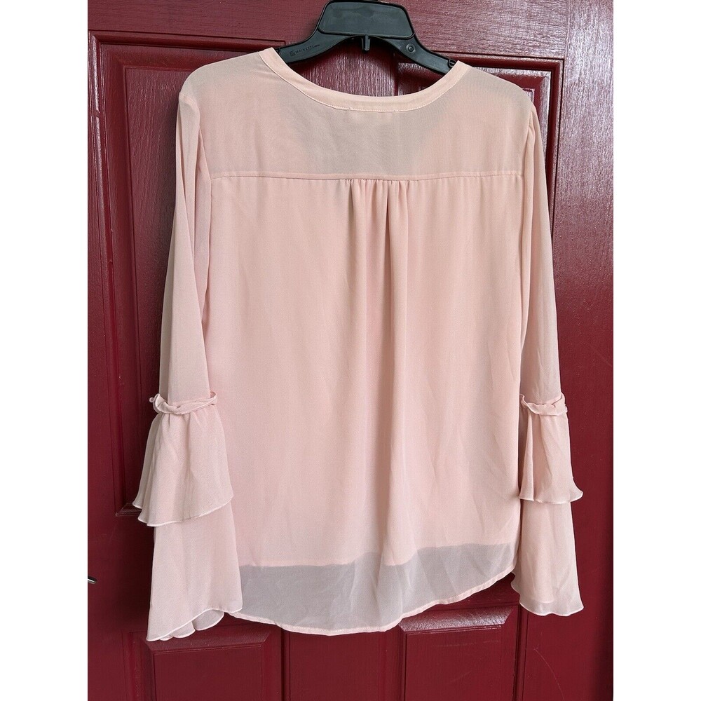 NWT Marled Blush Pink V-Neck Ruffled Sleeve Blouse - Picture 7 of 10